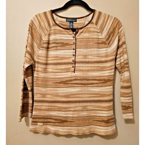 LRL Lauren Jeans Co. Women's Henley Top Size M Stripes Western Boho Cottagecore